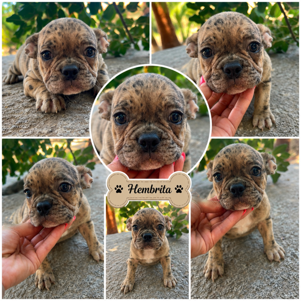 Cachorro de raza buldog francés color Merlé tipo