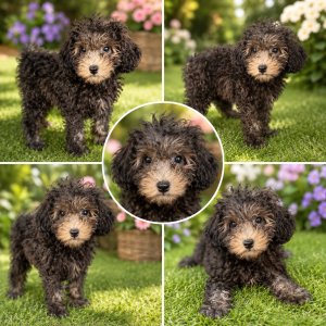 Cachorro de raza Maltipoo color Negro y blanco tipo 3/4kg